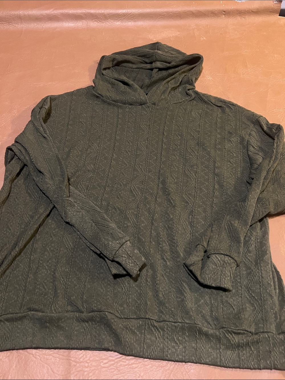 Womens Olive Hooded Cable-Knit Sweater